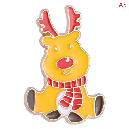 E Julbrosch Cartoon Badge Santa Claus Snowflake Tree Älg