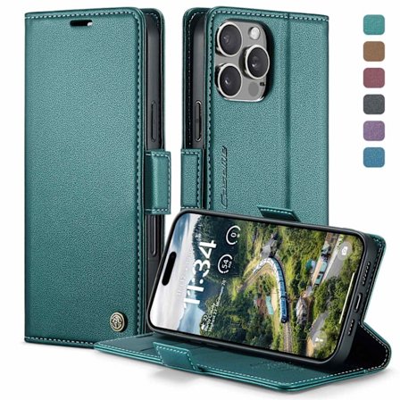 Kotelo iPhone 16 E:lle Vihreä Varkaudenesto Nahkainen Korttipaikalla