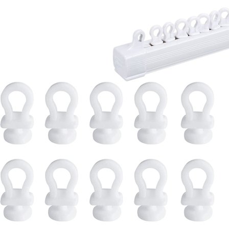 Pakke med 100 gardinkroge til skinner, 10 mm gardinglidere, hvide plastgardinruller gave