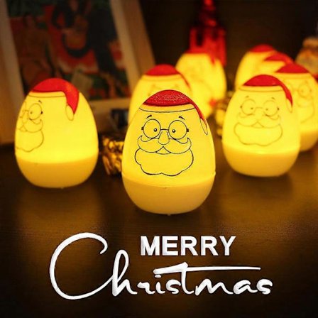 Sett med 12 Trykte Søte Nisse Egglampe Halloween Jul LED Lys Gave Present (Gult Lys)