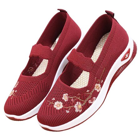 Dame Fritid Arbejde Sneakers Med Fint Broderet Mønster Gave Rød 40
