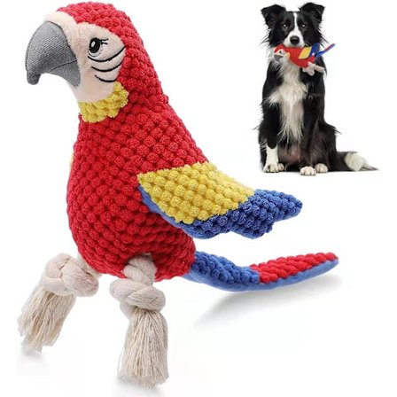Plysj hundelegetøj, fyldt hundelegetøj til små og mellemstore hunde, hvalp (Papegøje)