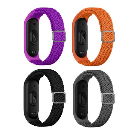 (A)4st Klockarmband Nylon för Xiaomi Mi Band 3/4/5/6/7/NFC Svart