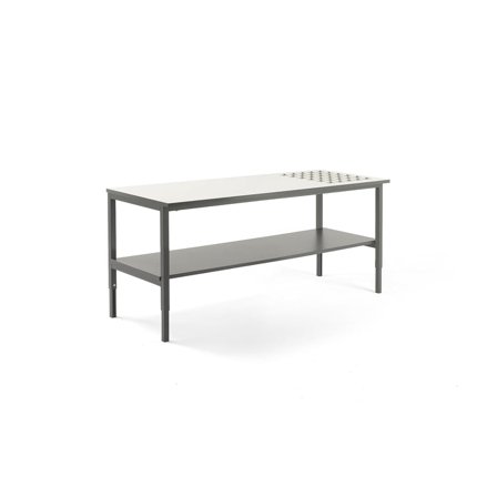 Worktable CARGO with rollers + bottom shelf, 2400x750 mm, white top