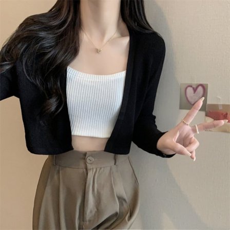 Stickad kofta Stickad toppar SVART