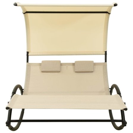 vidaXL Dubbel solsäng med tak textilen gräddvit