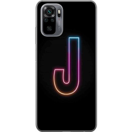 Kompatibelt Mobilskal till Xiaomi Xiaomi Redmi Note 10 Minimalistisk neonbokstav J i färgskiftande ljus mot svart bakgrund