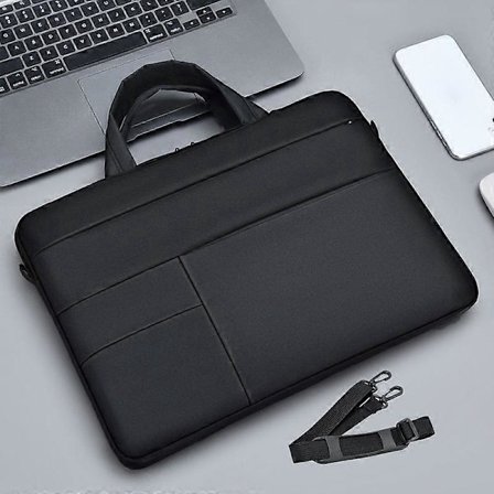 Laptop Bag Fashion Business Computer Shoulder Bag Thin Section Apple Xiaomi Huawei Asus Laptop Case 14 inch (Black with Shoulder Strap)
