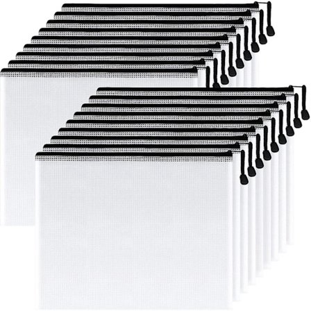 Plastik Mesh Lynlåspose 23x33 cm, ekstra stor vandafvisende lynlåstaske til skole- og kontorartikler