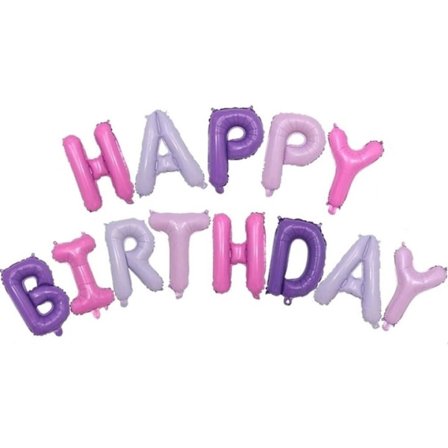 Balloner Happy Birthday, 40cm, Lilla/Rosa