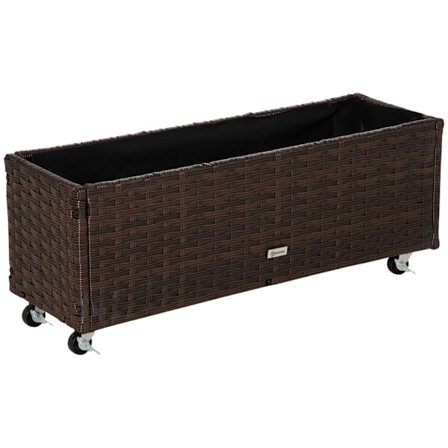 Højseng Polyrattan Med Hjul Plantekasse Med Drænhuller Blomsterkasse Urtepotte Kaffe Brun 94,5 X 31 X 36 Cm