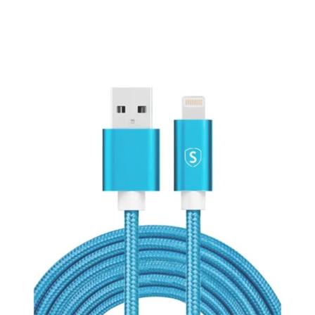 Usb Till Lightning Kabel, 2.1a, 2m, Nylon Sign - Blå Blå