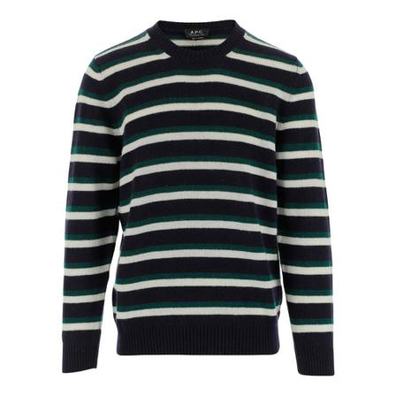 A.p.c. Sweater made of virgin wool Crew neck All-over striped pattern Blå, Herre