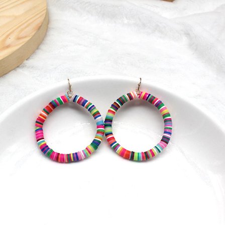 Boheme farverige blandede farver bløde keramik øreringe store cirkel øreringe net rød street shooting personlighed overdrevne øreringe