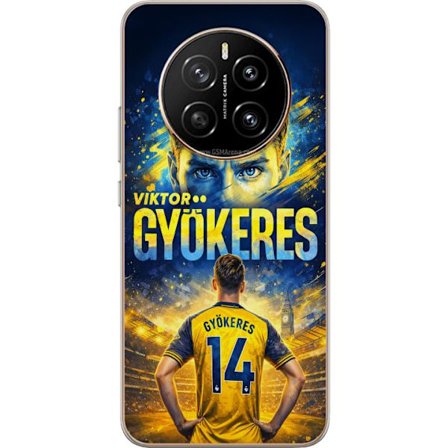 Yhteensopiva Puhelinkuori Honor Honor Magic7 Viktor Gyökeres jalkapallojuliste keltaisella ja sinisellä värimaailmalla, dramaattinen stadiontausta,