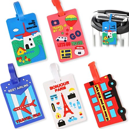 5 stk. Søde tegneserie kuffertmærker, vandtætte PVC bløde gummi kuffertmærker med adresseskilt, bagagemærker kuffertmærker, moderigtige