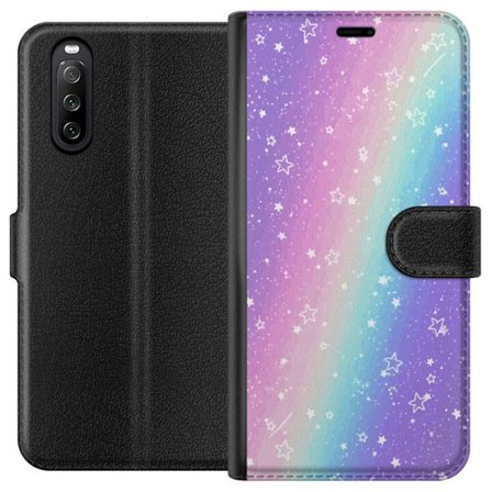 Yhteensopiva Lompakkokotelo Sony Xperia 10 III Sateenkaaren värisellä pastellitaustalla on valkoisia tähtiä ja kimaltelevia pisteitä pehmeässä