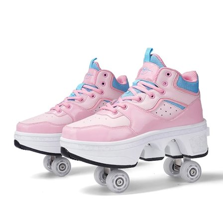Unisex Youth Deformation Skating Shoes Four Wheels Rounds Of Roller Skate Shoes Casual Sneakers Deform Roller Shoes Aubur