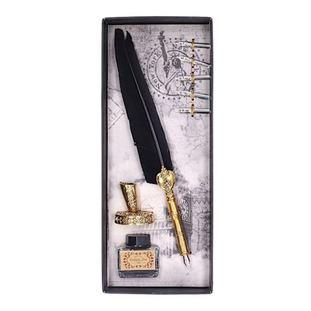 Fjærpenn Utsøkt Vintage Elegant Rustfritt Stål Glatt Skriving Slitasjebestandig Quill PenBlack