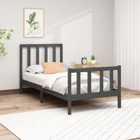 Vidaxl Sängram Grå Massiv Furu 100x200 Cm Grå