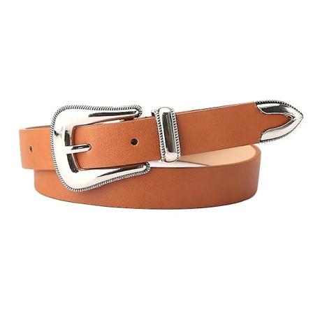 Vintage Justerbar Boho Western Bälte Kvinnor Svart Brun Läderbälte Kvinnlig Cowboy Hög Midja Bälten för Damjeans Klänningar {Db} Brown 2.4cm 105cm
