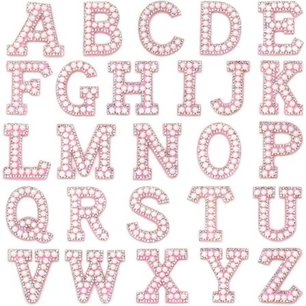 26 stycken A-Z strass strykjärn på bokstavslappar, pärla strass engelska L