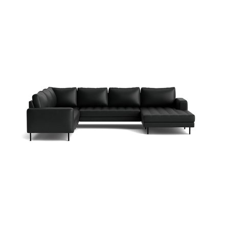 Rouge U-sofa, højrevendt, Cleo Sort Nero - 344x254x89cm - Blød/Medium Siddekomfort, Vendbare Ryghynder & Pulverlakerede Ben - Perfekt U-sofa