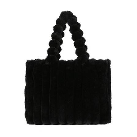 Bløde plys håndtasker imiteret pels ensfarvet shopper tasker SORT