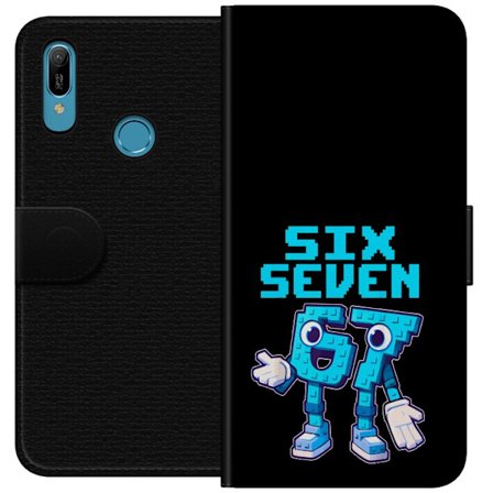 Kompatibelt Plånboksfodral till Huawei Huawei Y6 (2019) Cyberpunkporträtt av en kvinna med färgat hår och futuristiska detaljer, neonaccentuerad d