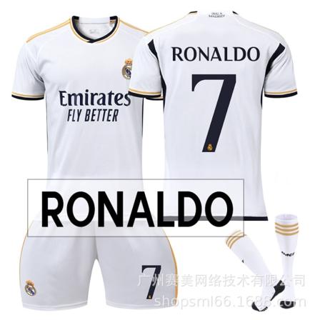 23-24 Nytt Real Madrid Hemma Barn Vuxen Fotbollströja med Strumpor-7 RONALDO-16# 7 RONALDO 16#