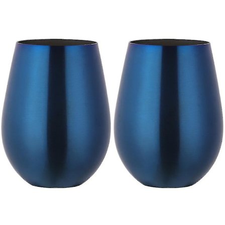 2 stk. Vinglas i rustfrit stål uden stilk til rejser