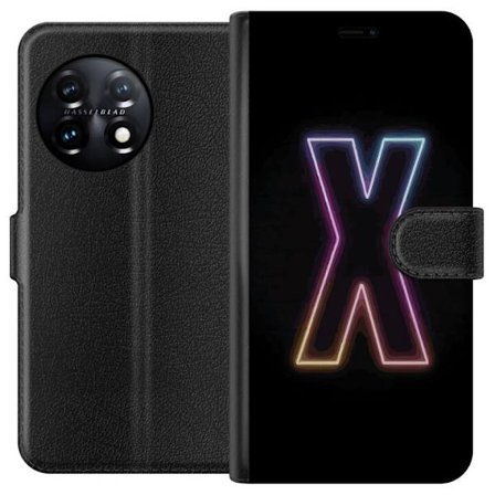 Kompatibelt Lommeboketui til OnePlus OnePlus 11R Neonbokstav X i sterke fargevariasjoner mot svart bakgrunn, kraftig typografisk design med tydelig ly