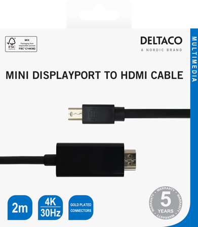 Deltaco miniDisplayPort to HDMI cable, 4K UHD, 2m, black