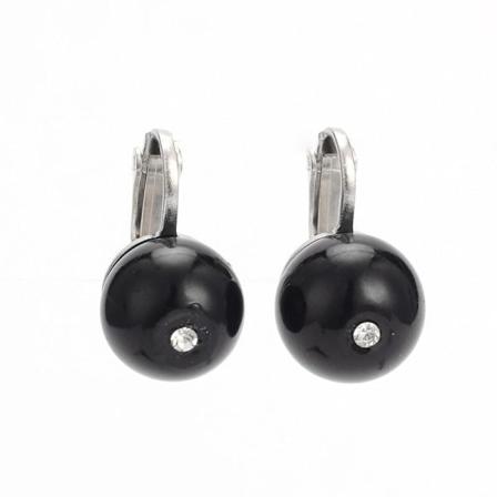 Vintage Clips örhängen med 10 mm Svarta pärlor och vit CZ Black 2 Svart