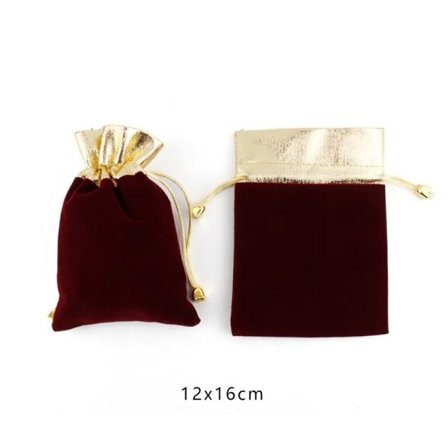 5 bitar Vintage Samet Paket Vin Vin Röd Organza Dragsko Present påsar