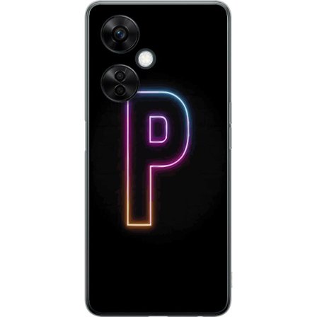 Kompatibel Mobilcover til OnePlus OnePlus Nord CE3 Minimalistisk neonbogstav P i farvegradient og lyseffekt mod sort baggrund i digital neonstil