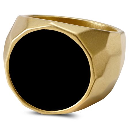 Jax Gold-Tone Stainless Steel & Black Stone Signet Ring for Men - Rings with stones
