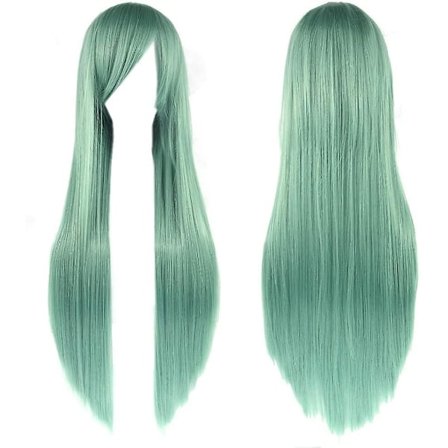 32" Mintgrön Dam Lång Rak Full Peruker Kostym Syntetiskt Hår Hårdelar