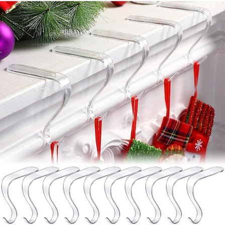 10 stk. julesokkeholdere kompatible med pejs, akryl skridsikre klare kroge kompatible med julefrokostdekoration, kontor, pejs, bar, Re