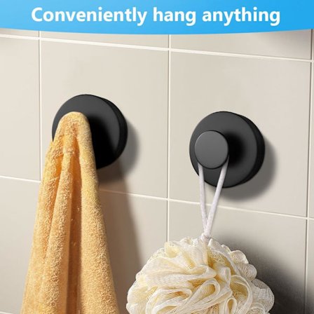 Sugproppskrokar, 2 st väggmonterade sugproppskrokar, ABS vattentät sugpropp för badrum, glasdörr svart