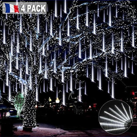 ROSNEK 4x Meteor Regn Lyskæder 30cm 8 LED Rør Udendørs Vandtæt IP65 til Dekoration Jul Fest Have, Hvid