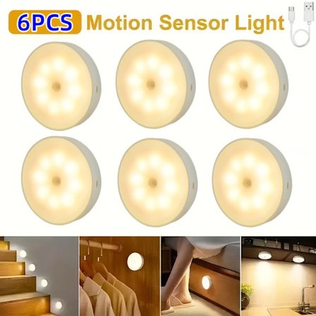 USB Magnetiska Rörelsesensor Nattlampor - Varmt/Kallt Vitt, Laddningsbara Sensorlampor för Garderober, Skåp & Kontor (2/4/6-pack)