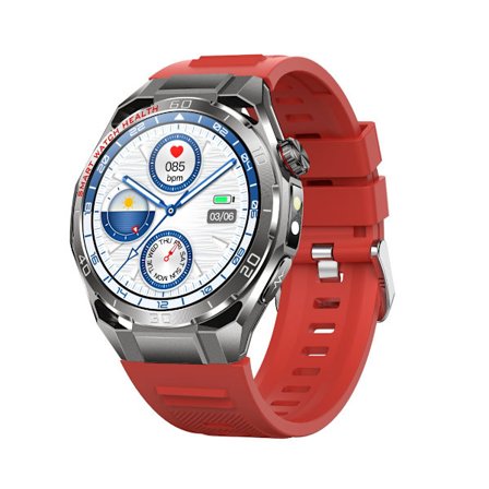 Smartwatch (rødt rem) kompatibel med Android og iOS - 1.47" 466x466 AMOLED, Bluetooth LE 5.3, ECG support