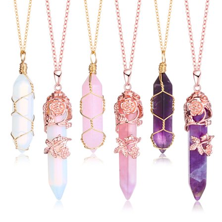 Hexagonal Healing Crystal Necklace Flower Wrapped Quartz