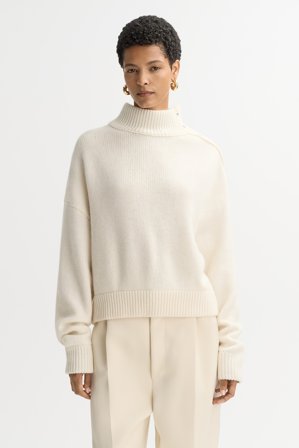 Soft Goat - Button turtleneck - Women cashmere sweater - L - Feather White