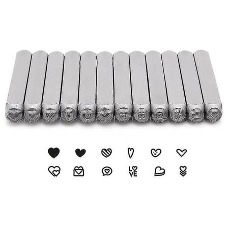 12-delers hjerte- (kjærlighet) metallstempelsett, 3 mm (1/8 tommer) metallstansestempelsett for metallstansing