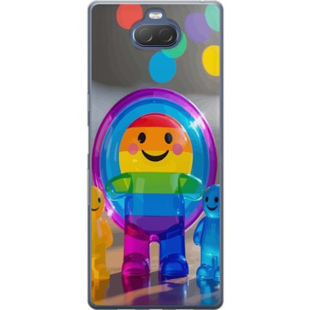 Kompatibelt Mobildeksel til Sony Xperia 10 Plus Pastellfarget enhjørning med regnbue manke og store øyne i en eventyrlig vintermiljø.