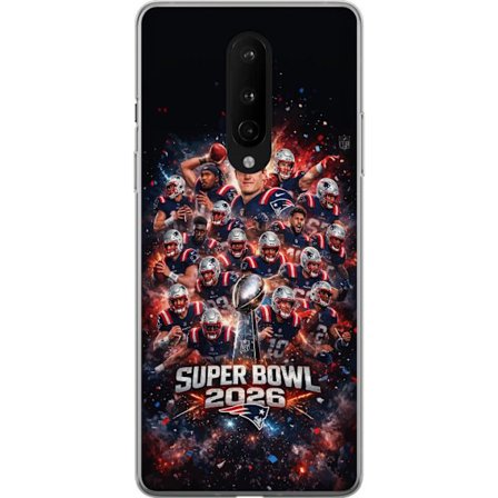 Kompatibelt Mobildeksel til OnePlus 8 Super Bowl 2026 plakat med New England Patriots og NFL-trofe i eksplosiv sportsdesign