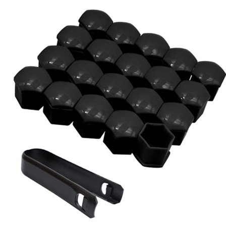 20 st 17 mm ABS Svarta Hjulmutterskydd med Clip Hub Skruv Bultskydd