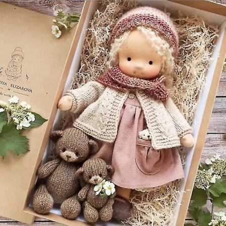 Käsityönä valmistettu Waldorf-nukke, käsintehty neulepupu käsintehty plyyshnukke, joulu Waldorf-nukke, joulu syntymäpäivälahja tytöille